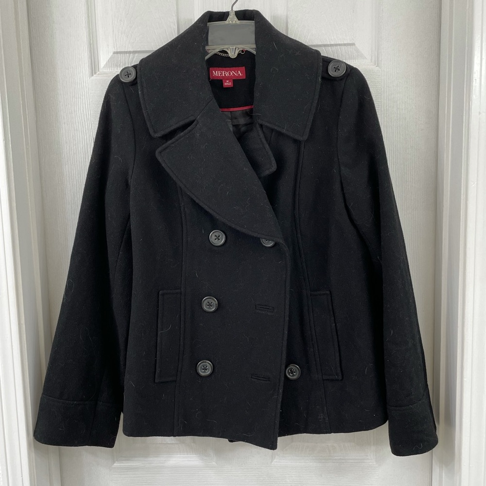 Merona medium black short pea coat with pockets
